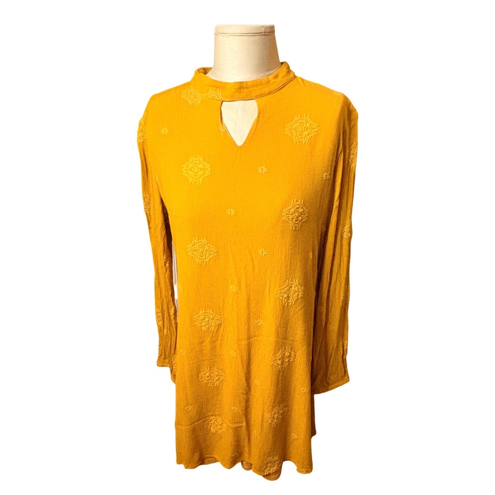 Chelsea & Violet Women's Dress Size L Mustard Yellow Embroidered Long Sleeve